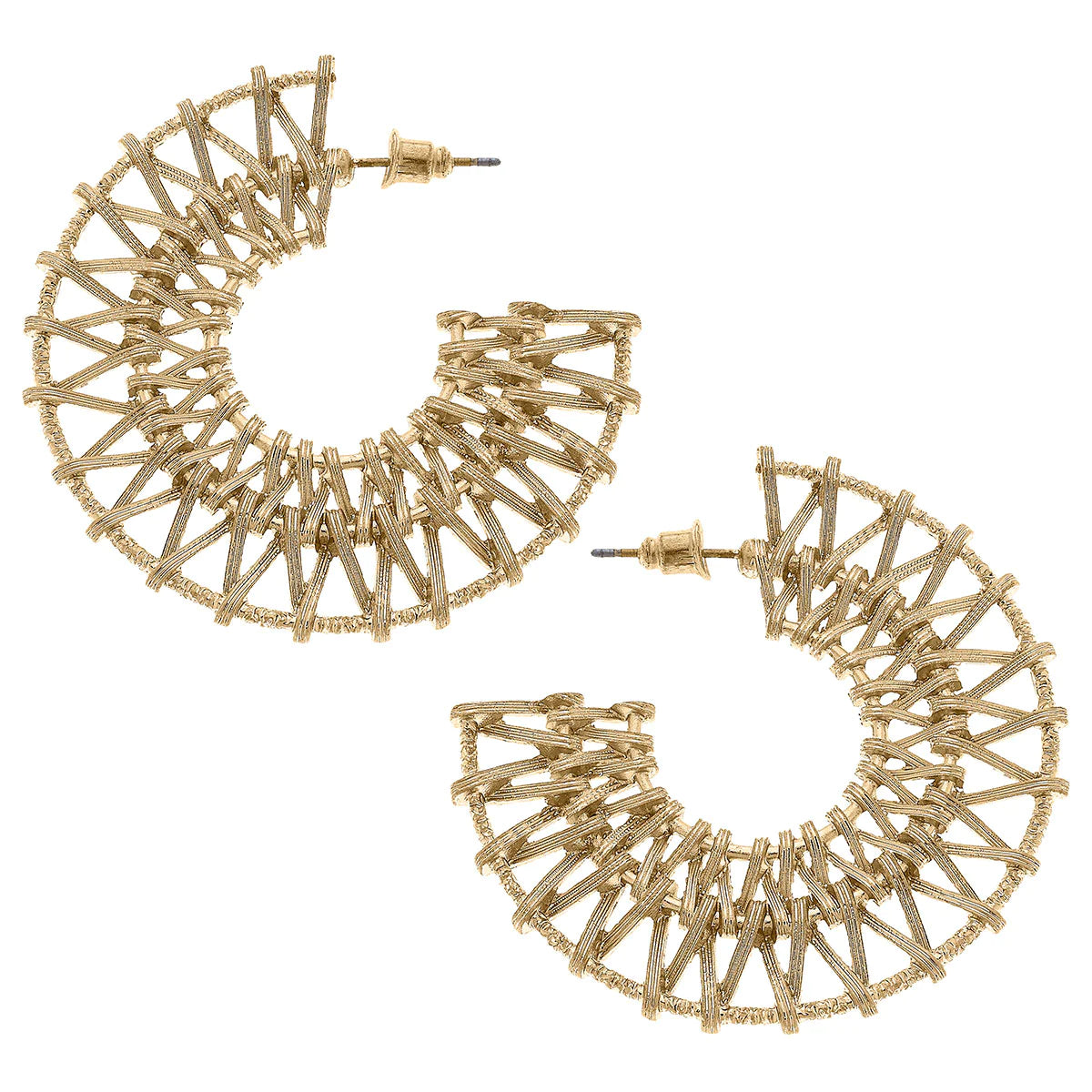 Alexandra Metal-Plated Rattan Flat Hoop Earrings in Worn Gold